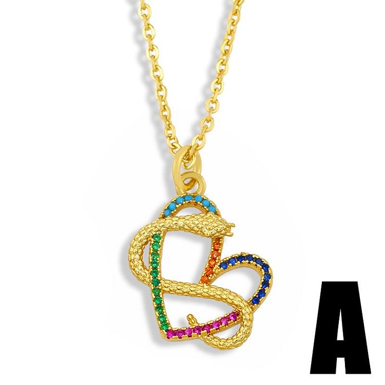 Personalised Colorful Gemstone Snake Heart Necklace