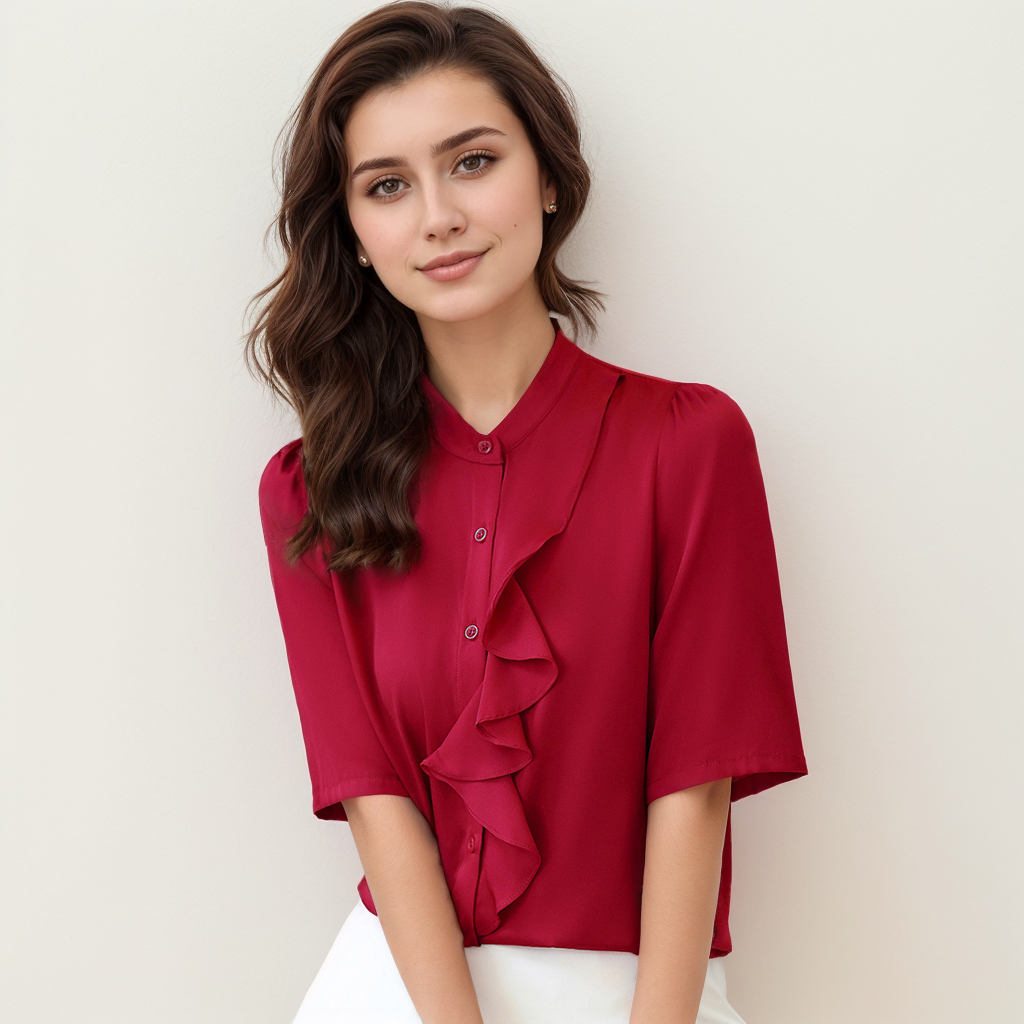 Chemise en soie à la mode de couleur unie pour femme- SOIE PLUS
