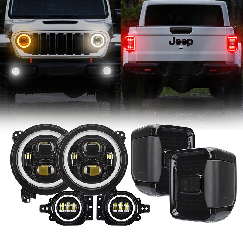 JT Mega Bundle - 9" LED Halo Headlights with Turn Signals, Fogs, Tail Lights For Jeep Gladiator JT