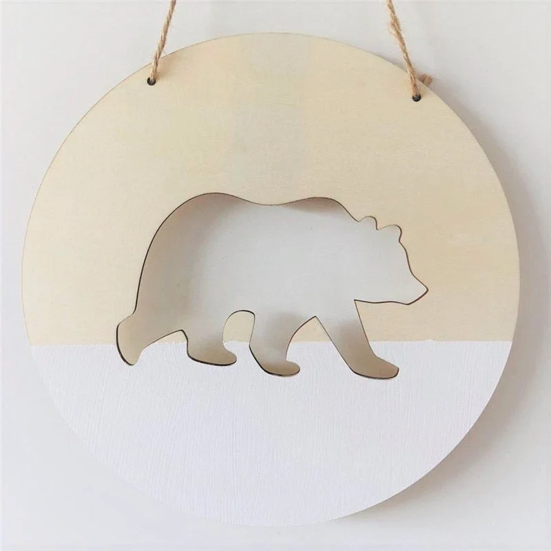 INS Nordic Positive Slogan Banner Round Polar Bear Wood Chip Wall Hanging Pendant Cardboard For Kids Room Decoration Photo Props