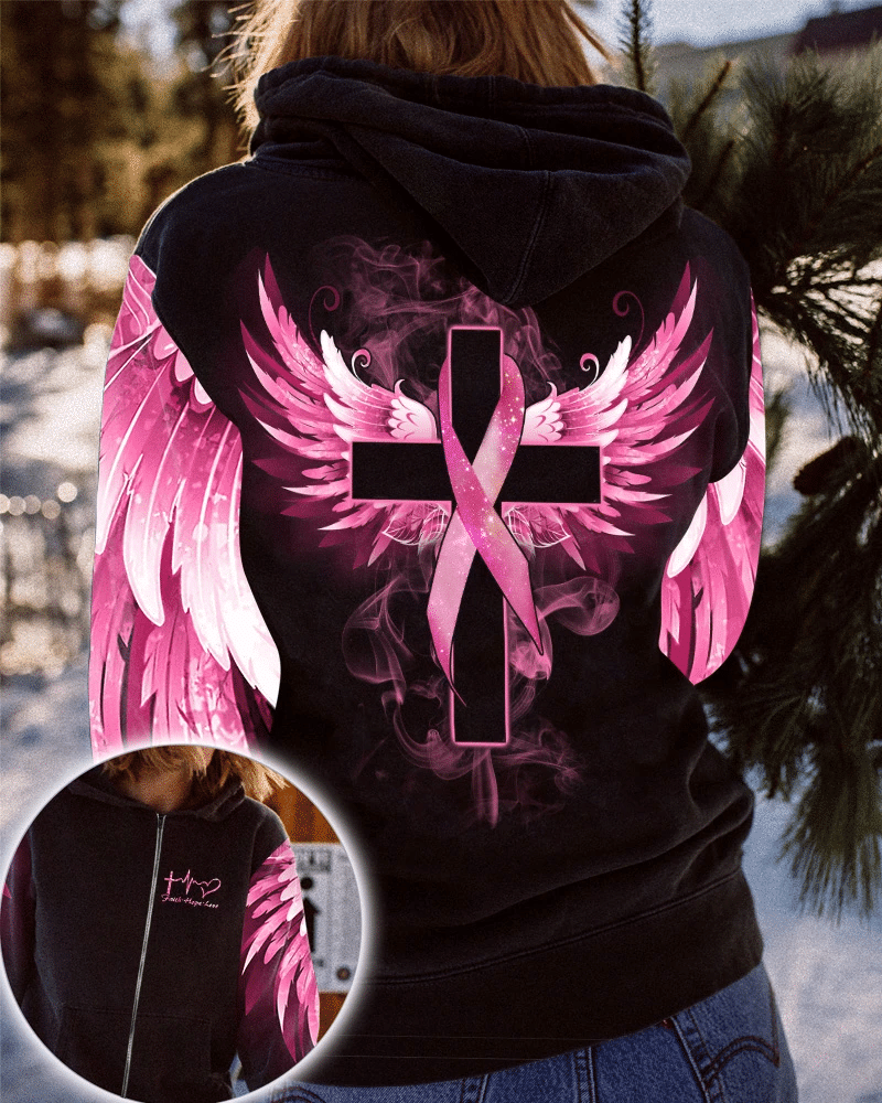Wings Cross Ribbon 3D Hoodie, Zip Hoodie