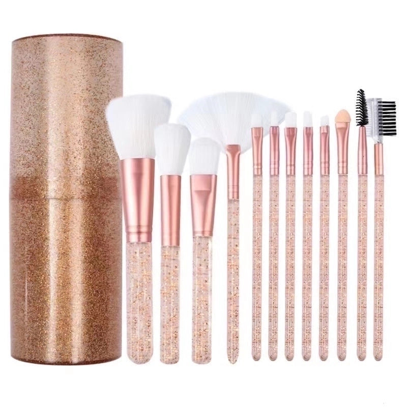 Lady Plastic Corrugated Nylon Wool Plastic Handle Makeup Brushes 1 Set