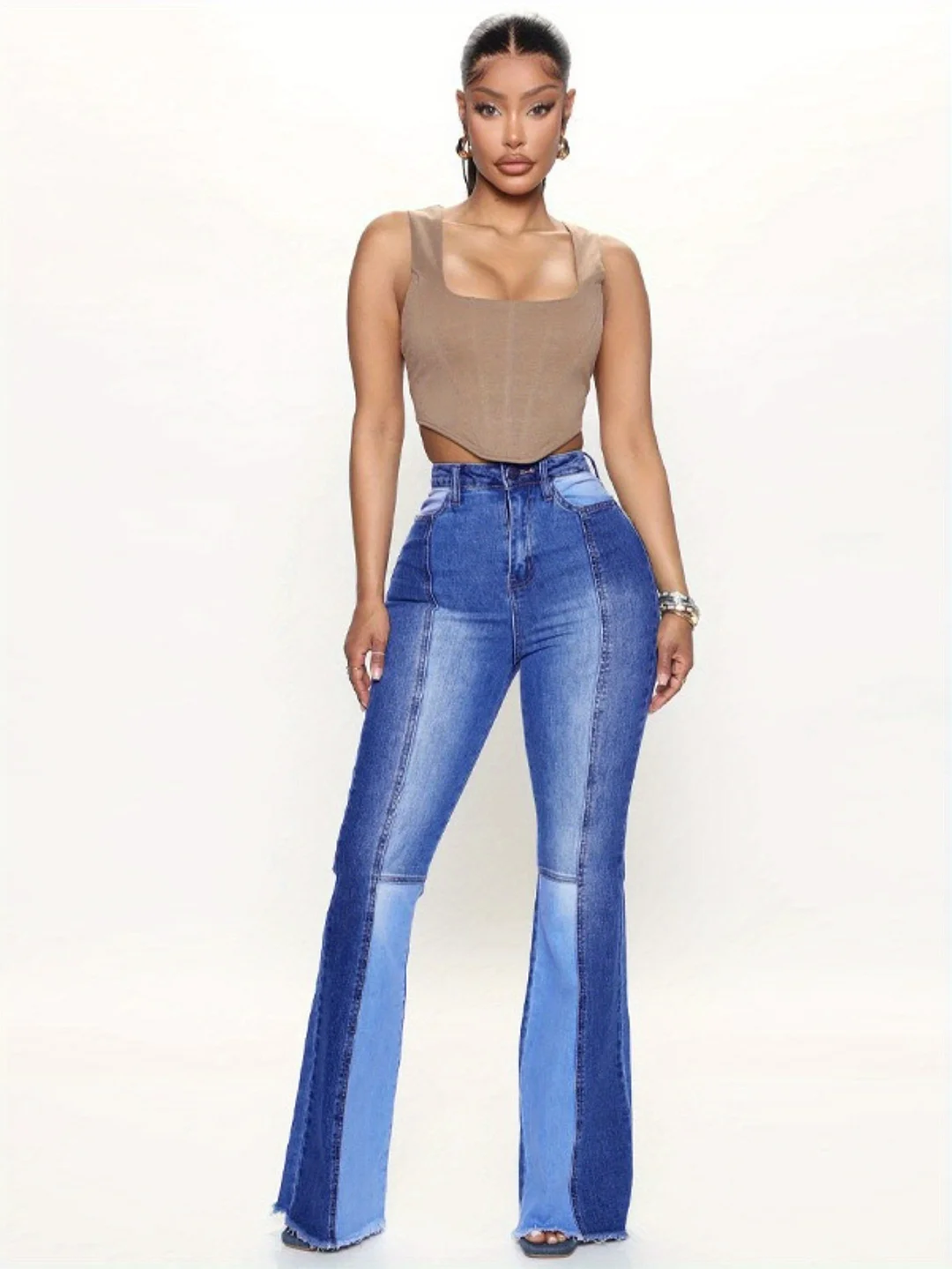 New European And American Color Contrast High-Waisted Washed Fashionable Flared Trousers For Women And Jean | IFYHOME