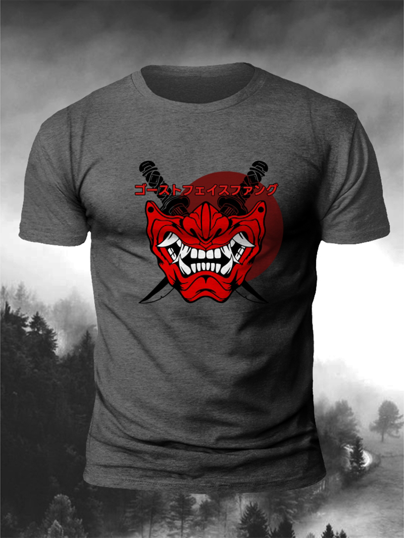 Men's Double Blade Fangs Print Casual Short Sleeve T-shirt