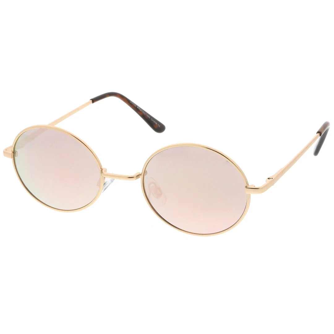 Classic Lightweight Slim Arms Colored Mirror Flat Lens Oval glasses 50mm