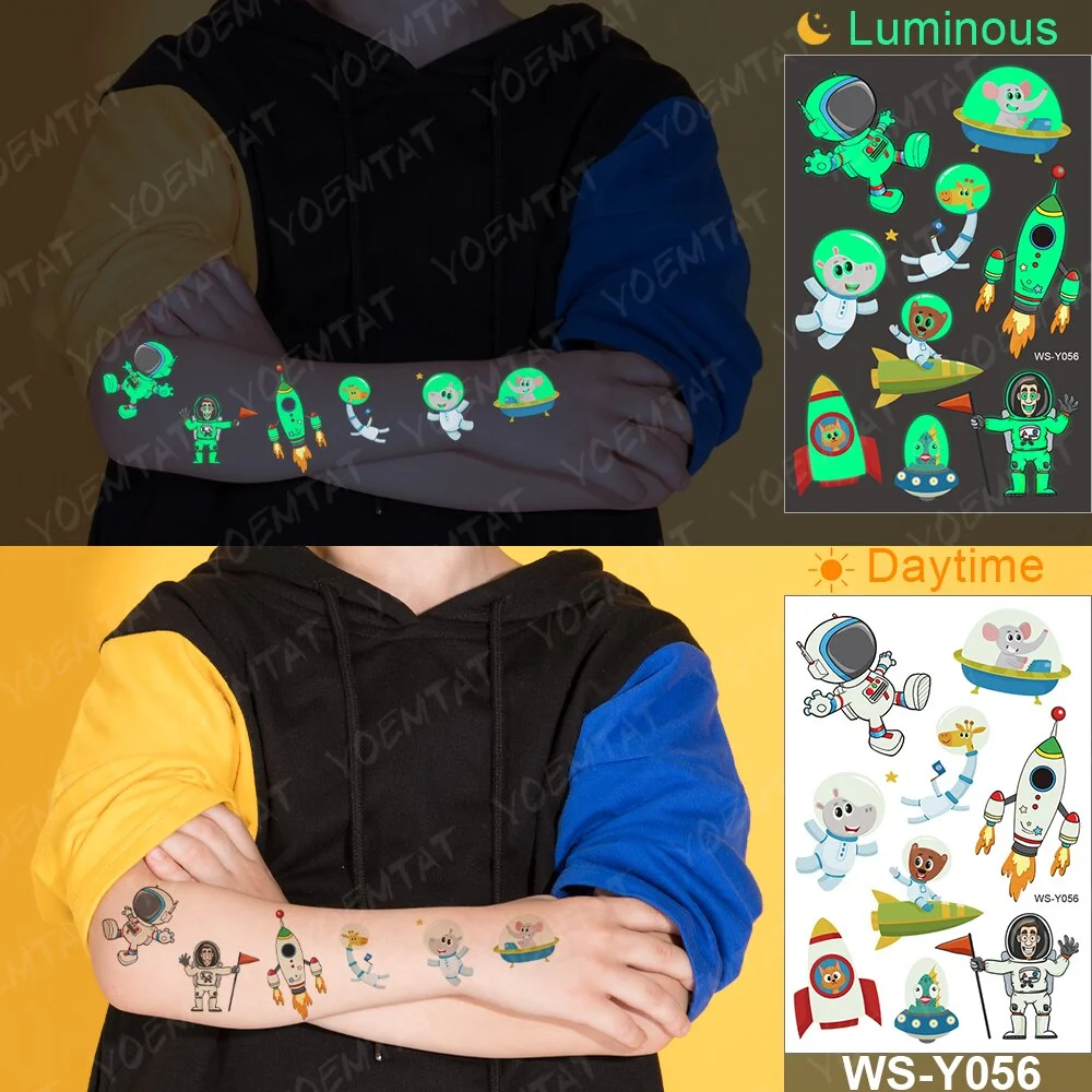Sdrawing Temporary Tattoo Sticker Glowing Panda Fox Tiger Cute Animal Luminous Children Tatoo Kid Body Arm Glitter Fake Tatto