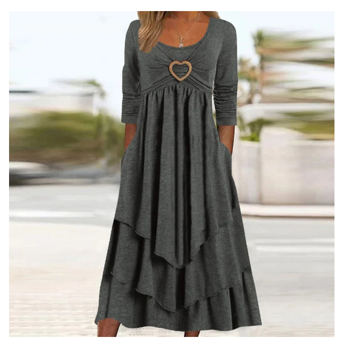 Comfy Plain Long Sleeve Midi Dress