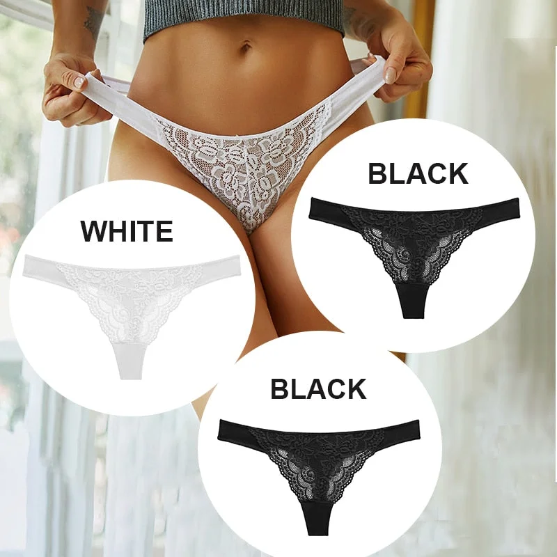 FINETOO 3PCS/Set M-XL Cotton G-string Women Lace Panties Sexy Woman Thong Underwear Lingerie Lace Pantys Femme T-Back Underpants