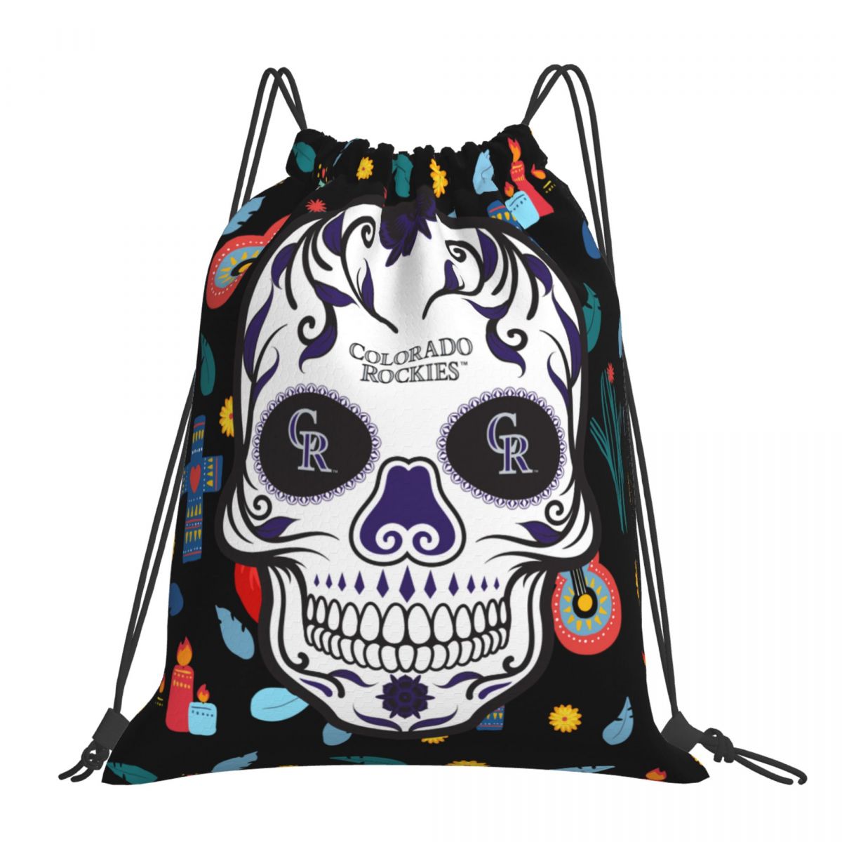 Colorado Rockies Skull Foldable Sports Gym Drawstring Bag