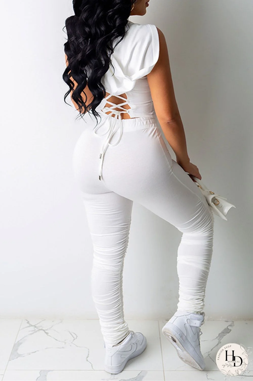 Yellow Fashion Sexy Solid Strap Design Hooded Collar Sleeveless Two Pieces