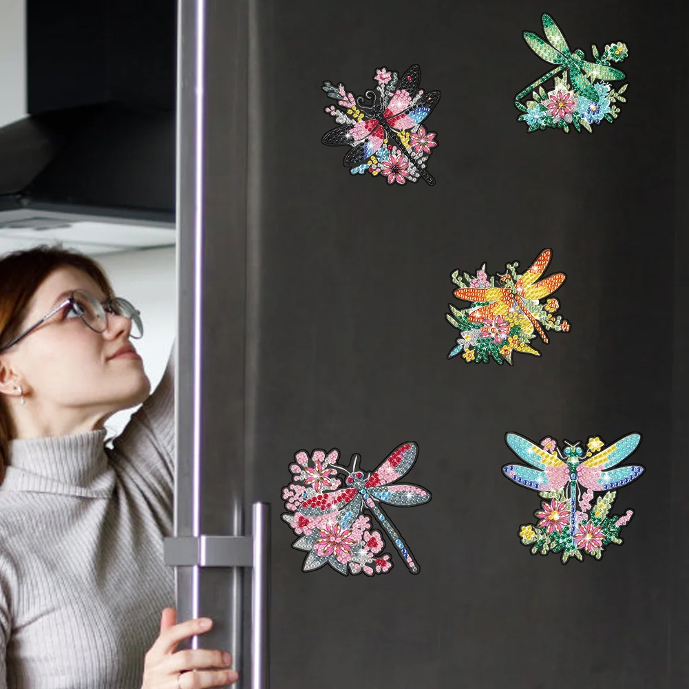 8Pcs DIY Animal Acrylic Special Shape Diamond Painting Refrigerator Magnet Dragonfly
