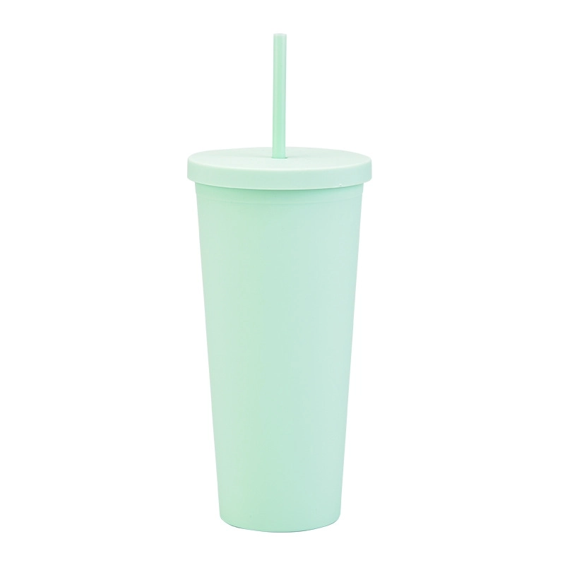 Double-layer Plastic Straw Cup With Lid 24oz Large-capacity Plastic Frosted Ready-to-hand Water Cup