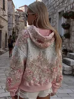 Women's Floral Printed Boho Casual Hooded Sweatshirt