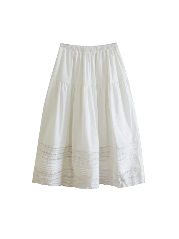 Hollow Solid Color Split-Joint A-Line High Waisted Skirts