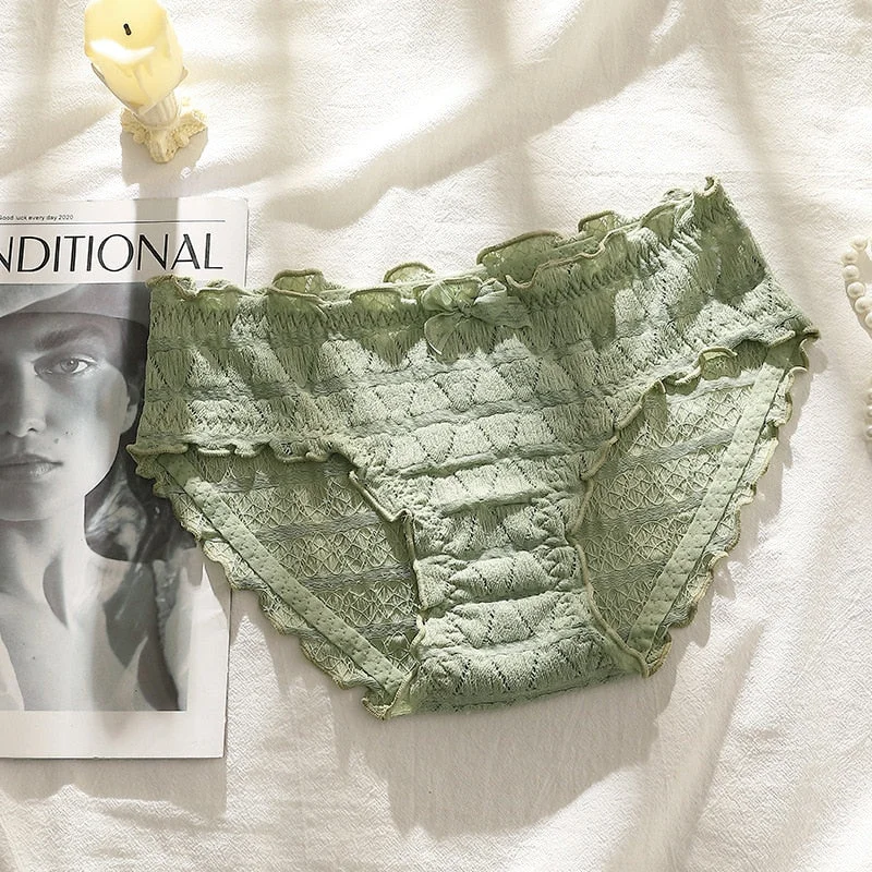 French Sexy Panties Plus Size Women's Cotton Underwear Girls Fashion Comfort Briefs Sexy Lace Underpants Female Bow Lingerie