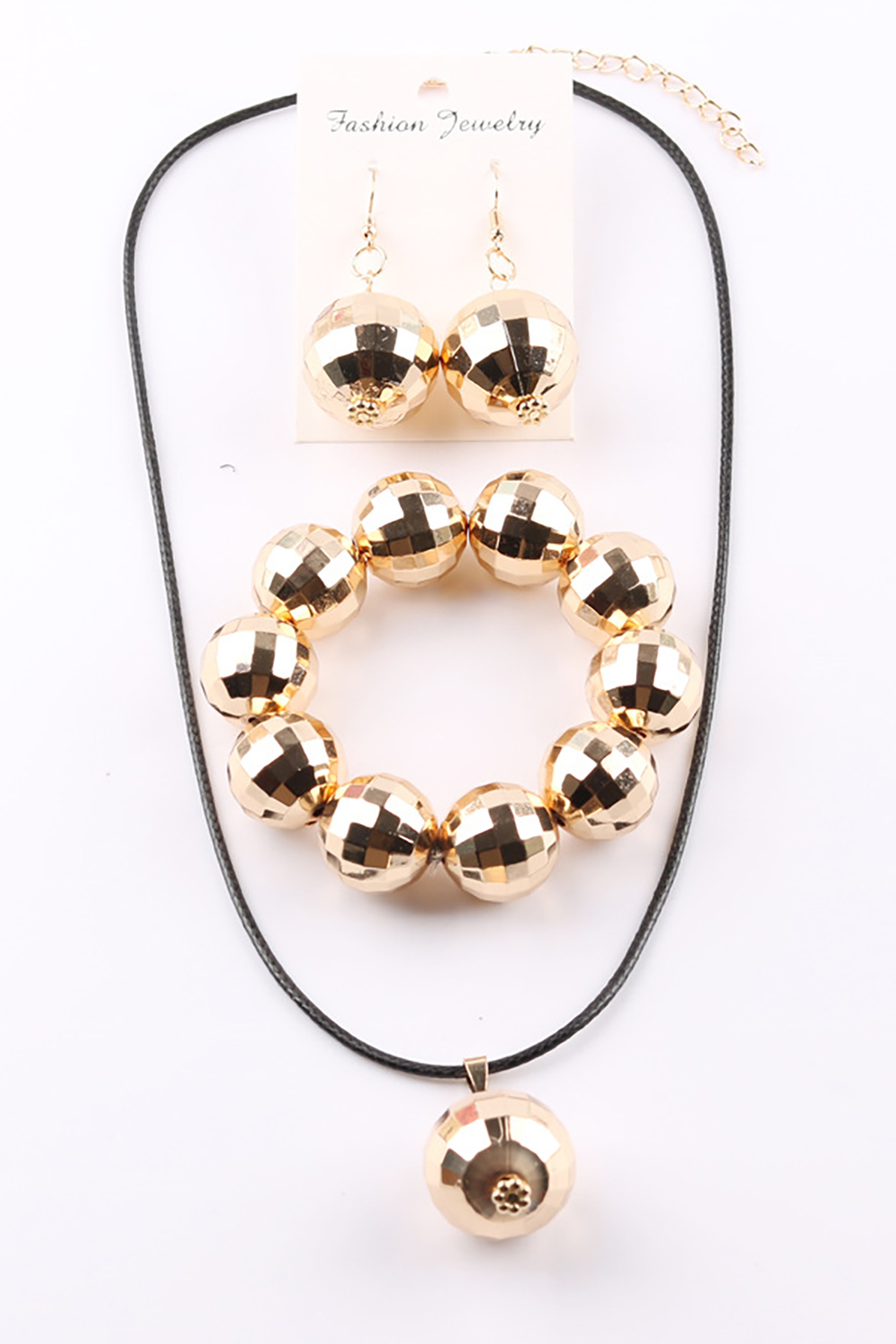 Hip-Hop Balls Geometric Ring Bracelet Necklace Set