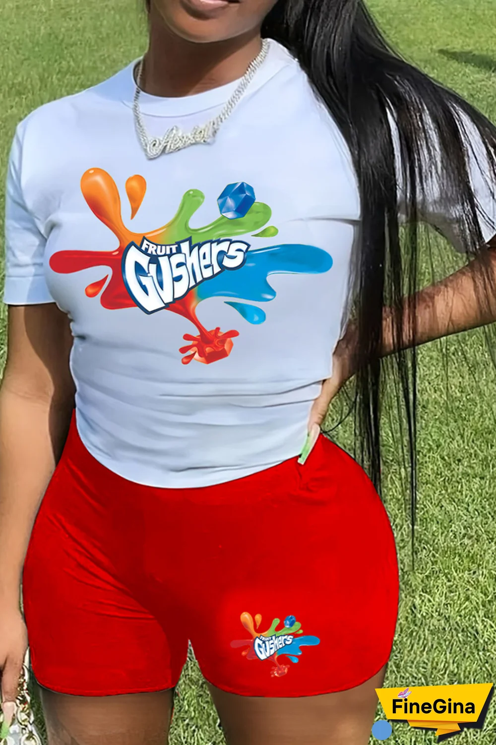 White Blue Casual Daily Print Patchwork Letter O Neck Plus Size Two Pieces