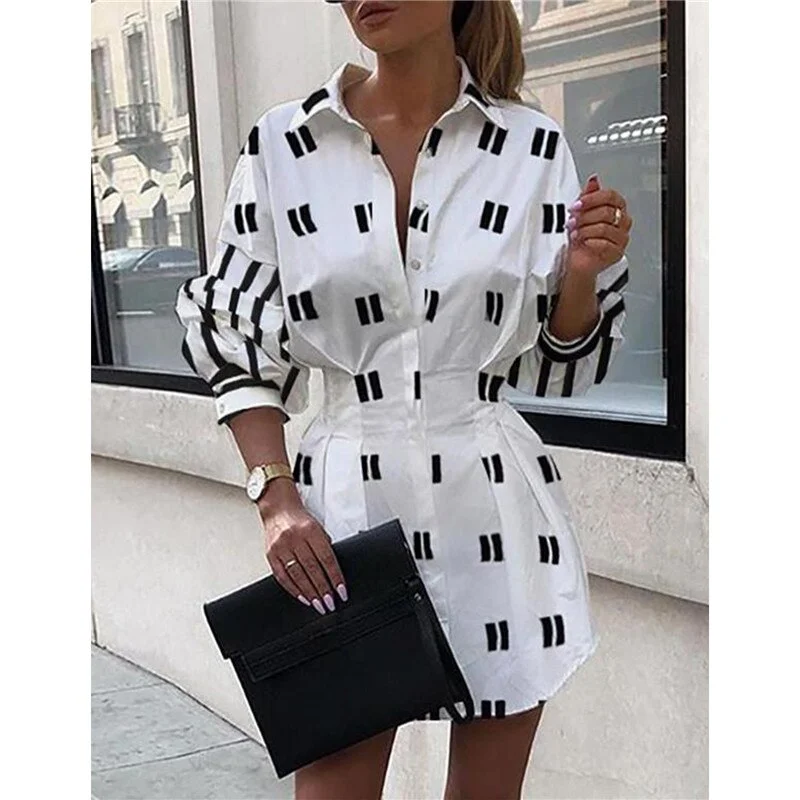 Fashion Women's Office Lady Mini Dress Elegant Long Sleeve A-Line High Wasit Tunic OL T Shirt Dress Ladies Party. Club Streetwear