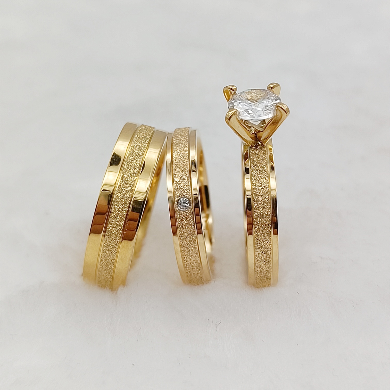 Alliance Designer Soulmate Beloved One 3pcs Wedding Engagement Bridal Rings Sets Couples 24k Gold Plated Titanium Steel Jewelry