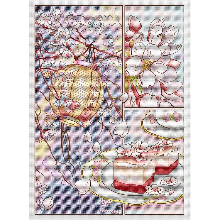 Cherry Blossom And Lantern Pastries 11CT Counted Cross Stitch 40*55CM