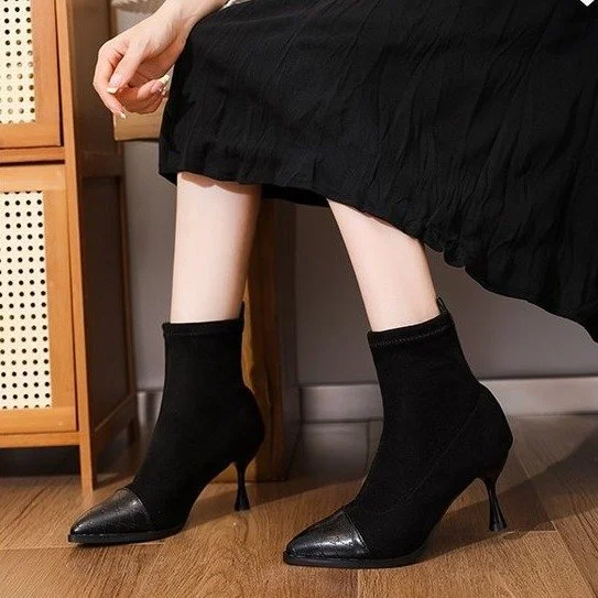 Uveng Uveng Boots With Skirts Of The Maillard Summer High Heel Boots French Fine And Short Boots Travel Spring And Autumn Single Boots