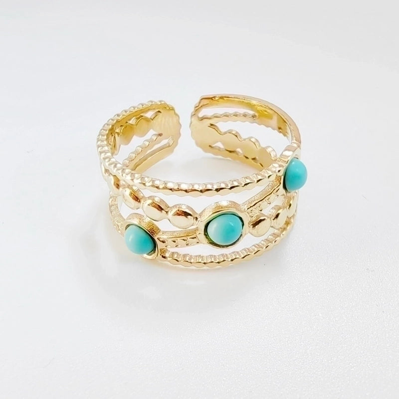 3 Pieces Ig Style Minimalist Geometric 304 Stainless Steel Titanium Steel Natural Stone 14K Gold Plated Plating Inlay Open Rings