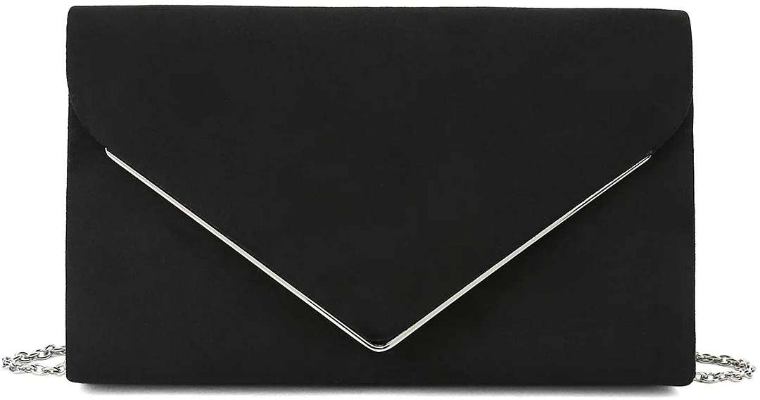 Faux Suede Clutch Bag Elegant Metal Binding Evening Purse for Wedding/Prom/Black-Tie Events