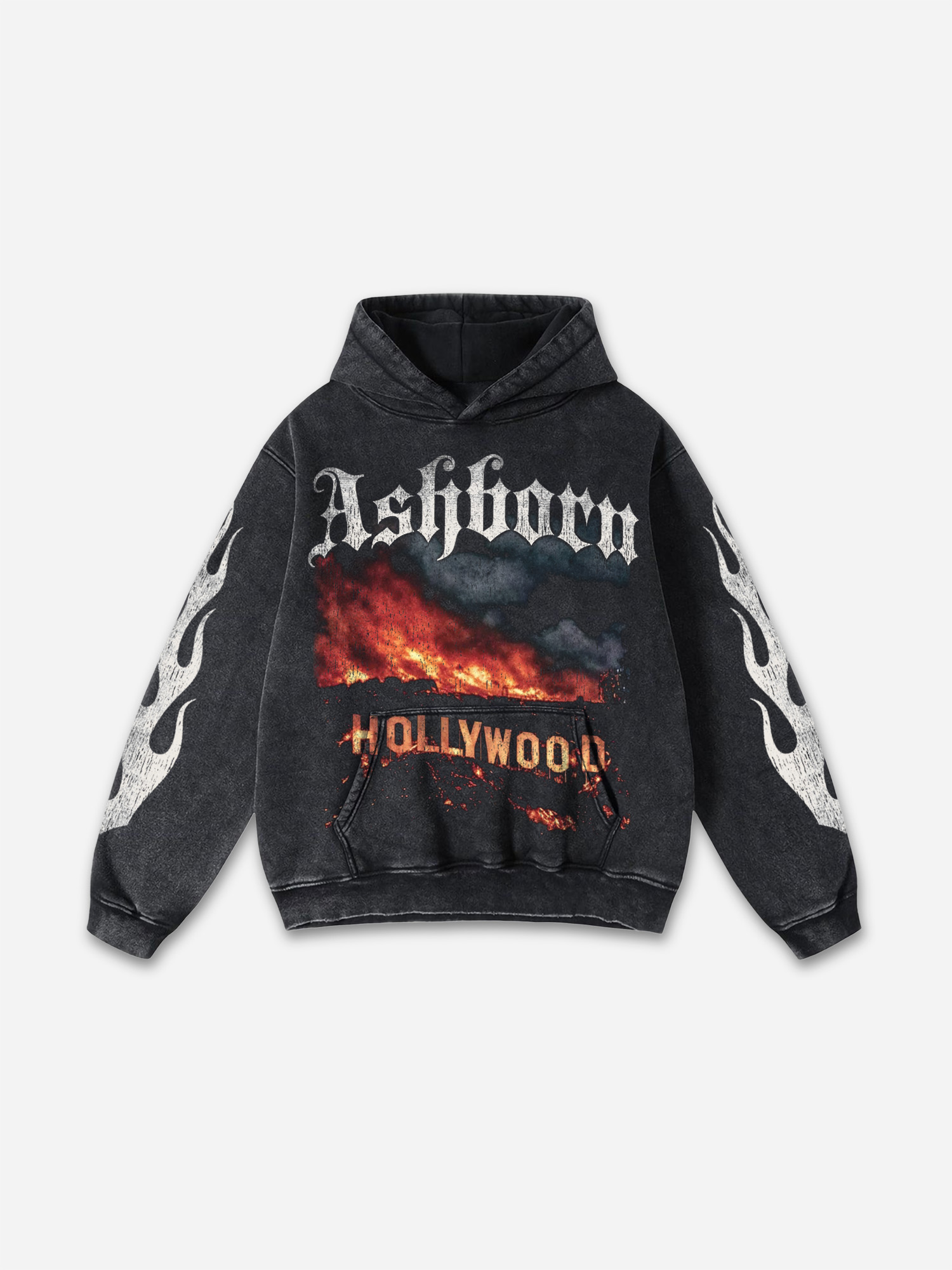 Hollywood Hills Fire Vintage Graphic Acid Wash Hoodie