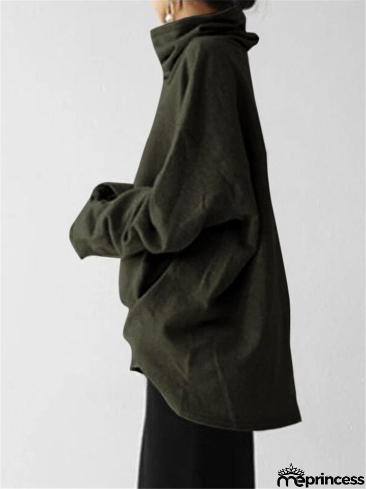 Loose Fit High Neck Long Sleeve Thicken Pullover Casual Sweatshirt