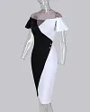 V Cut Color Block Button Detail Wrap Dress