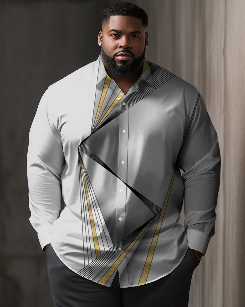 Men's Large Size Casual Gentleman's Proportional Textured Long-sleeved Lapel Long-sleeved Shirt