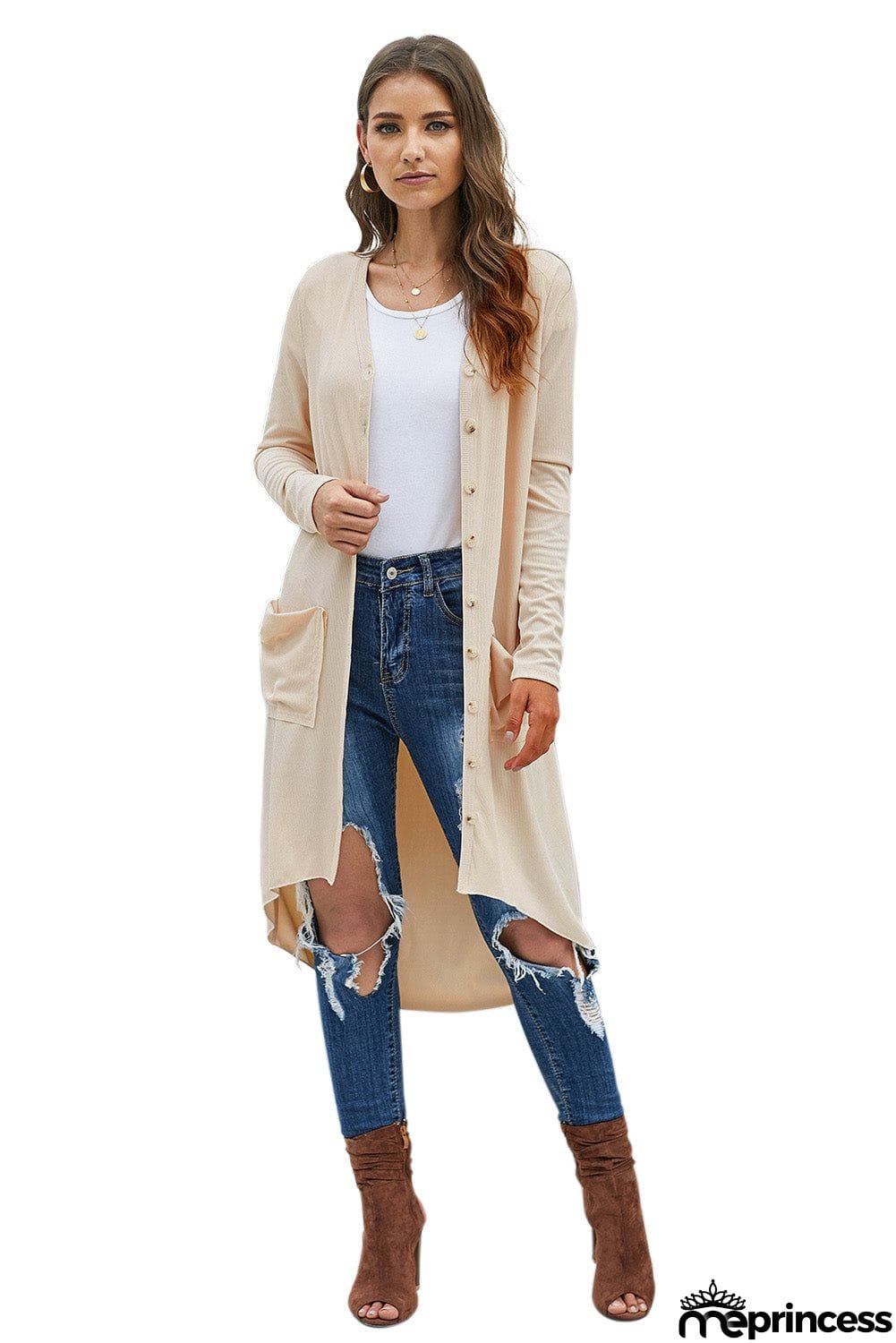 Selected Button Pocketed High Low Cardigan