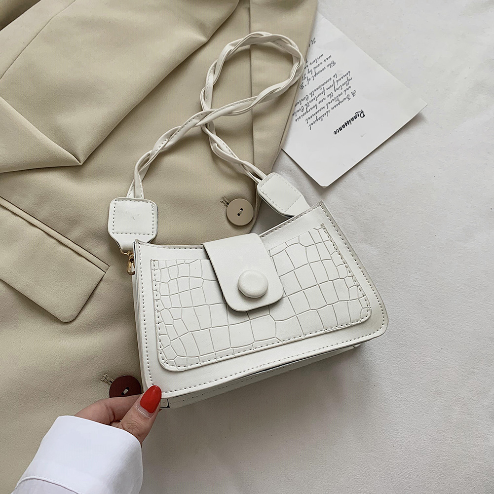 

Fashion Stone Pattern Crossbody Handbag Women PU Woven Strap Shoulder Bags, White, 501 Original