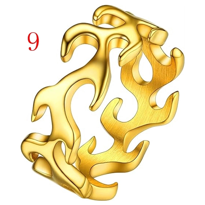 Hip-Hop Punk Flame Solid Color 316L Stainless Steel Cutting Gold Plated Silver Plated Men’s Rings