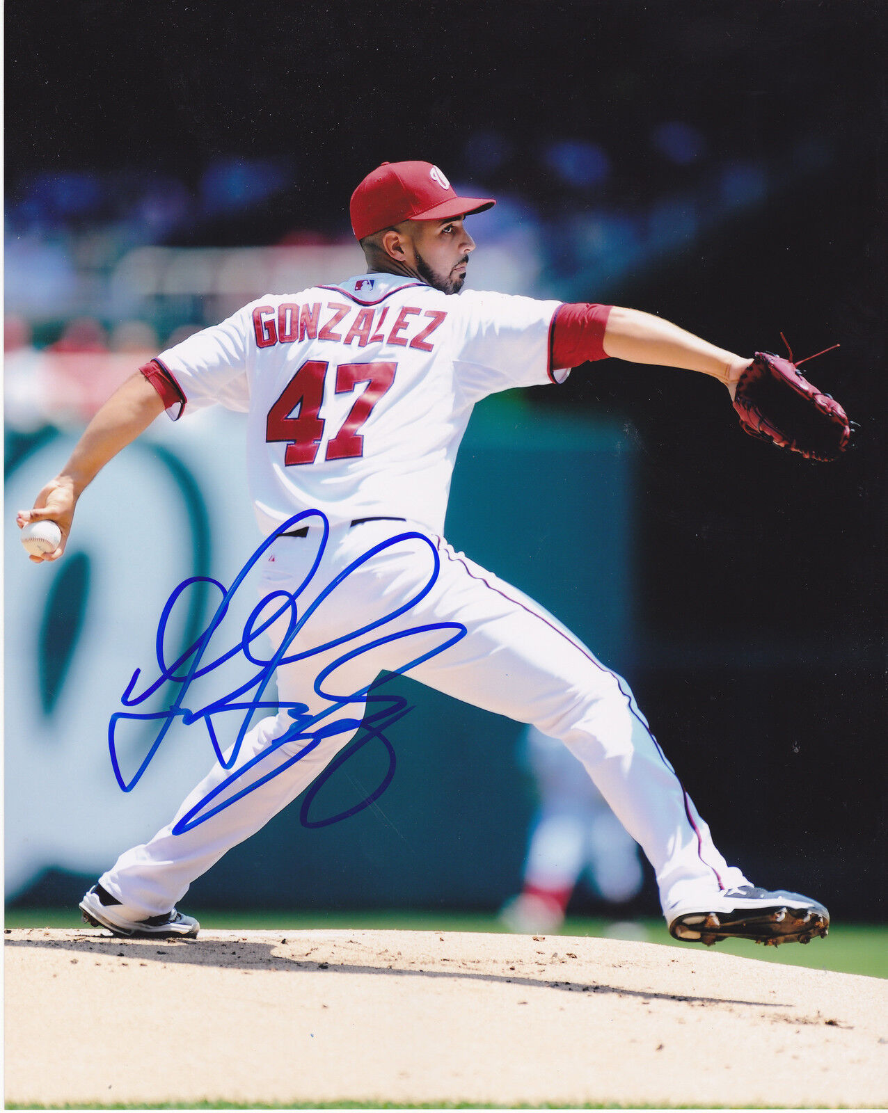 GIO GONZALEZ WASHINGTON NATIONALS ACTION SIGNED 8x10