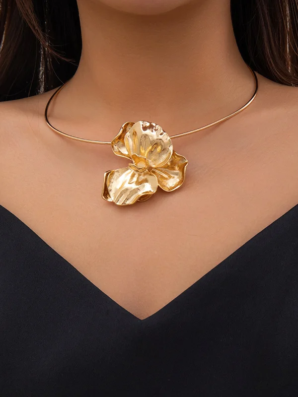 Flower Shape Pleated Solid Color Dainty Necklace Necklaces Accessories