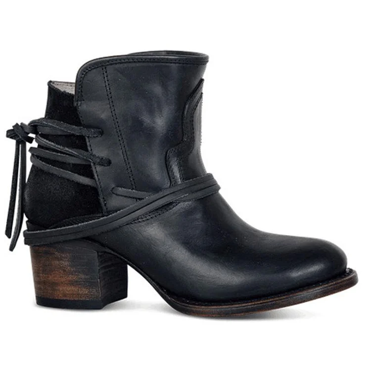  Fashion Vintage Lace-up Back Chunky Heel Boots shopify Stunahome.com