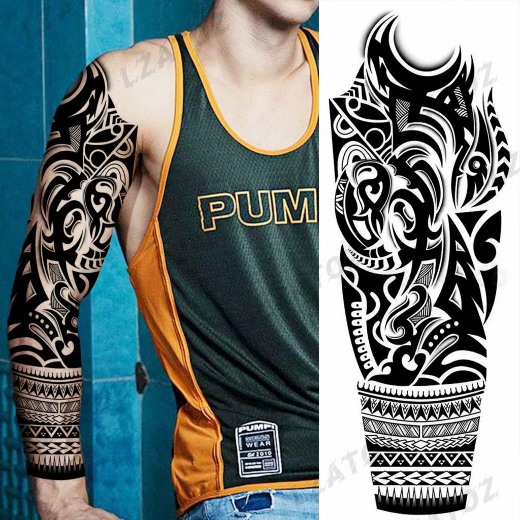 Sdrawing Sleeve Temporary Tattoos For Men Women Realistic Pirate Ship Wolf Tiger Skull Rose Flower Fake Tattoo Sticker Arm Tatoos