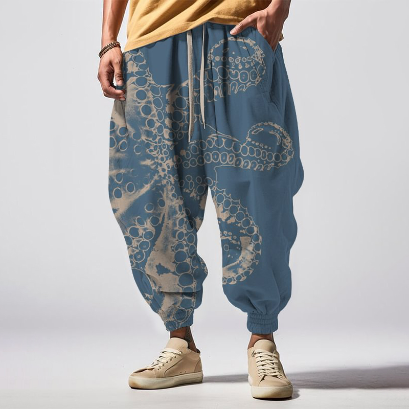 Octopus Japanese Art Print Loose Drawstring Sweatpants wearshes