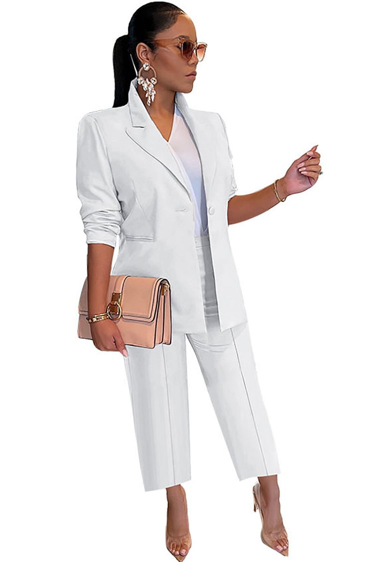 One Button Long Sleeve Plain Two-Piece Suits Set