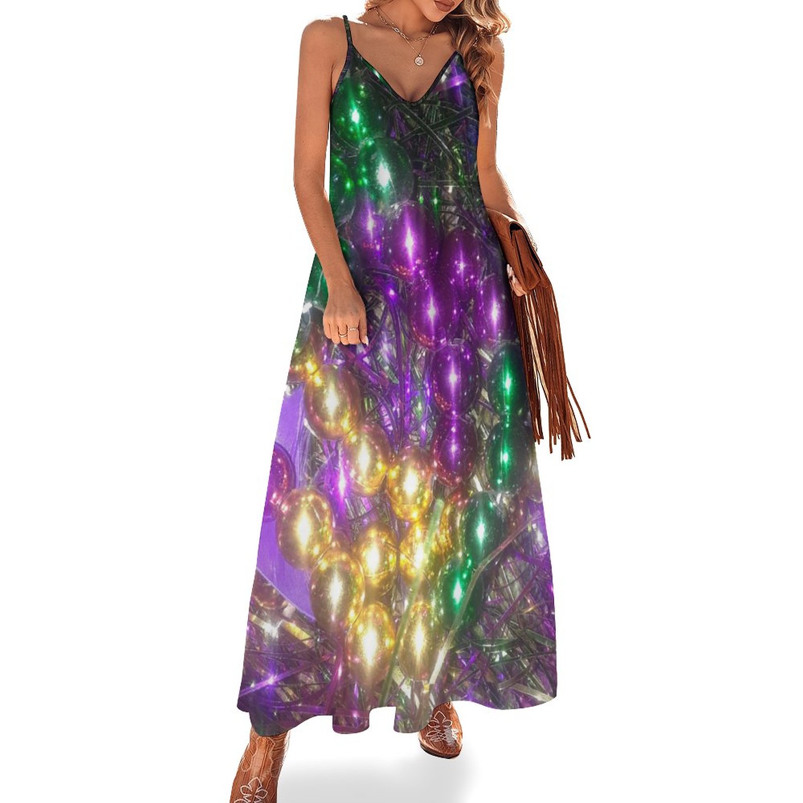 Mardi Gras Women's Casual Strappy V Neck Sleeveless Flowy Loose Long Maxi Beach Dress Sundress Mardi Gras-M Mardi Gras Women's Casual Strappy V Neck Sleeveless Flowy Loose Long Maxi Beach Dress Sundress Mardi Gras-M