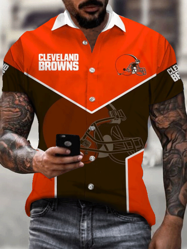 Stitching trendy browns text printed POLO shirt