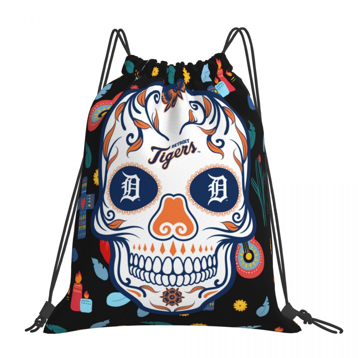 Detroit Tigers Skull Foldable Sports Gym Drawstring Bag