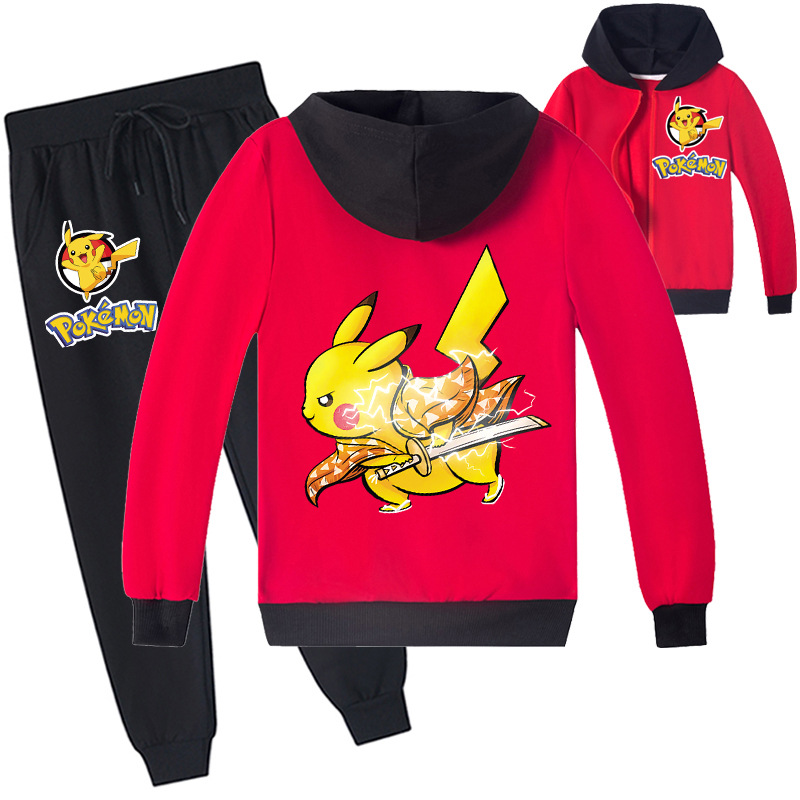 Mayoulove Pikachu Cartoon Zipper Jacket Trousers Set - Adorable Kids Costume for Pokemon Lovers - Suitable for Boys and Girls Aged 2-7 Years-Mayoulove