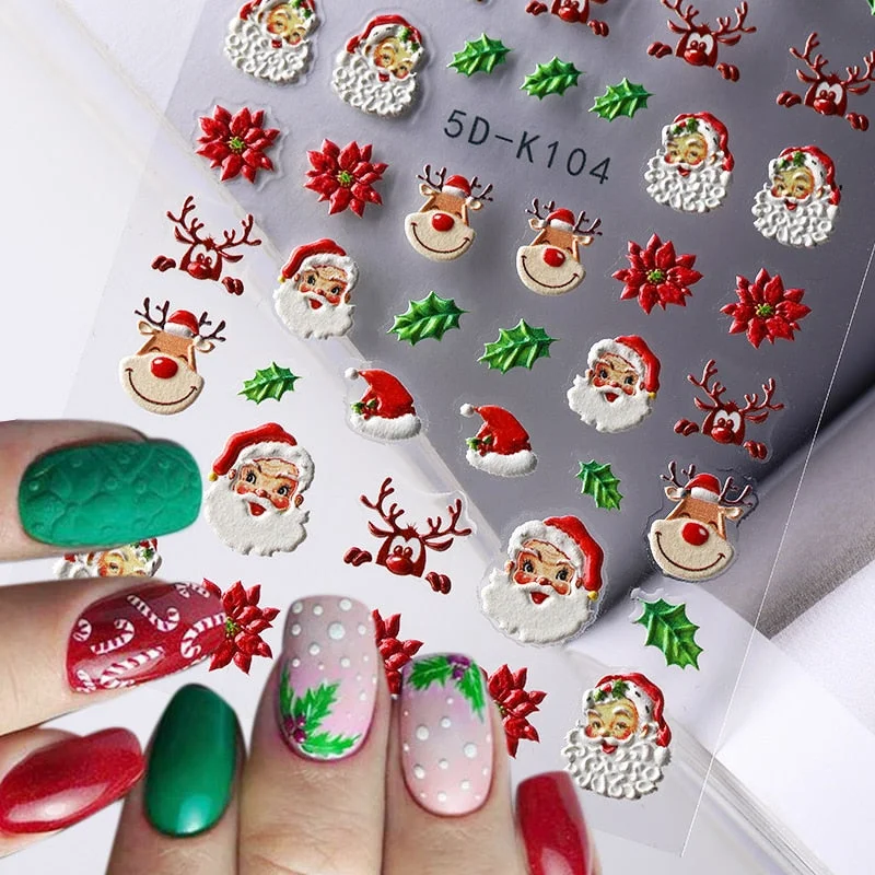 1PC 5D Nail Stickers Winter Santa Claus Self-Adhesive Slider Nail Art Decorations Christmas Snow Decals Manicure Accessories-Nail Inspo