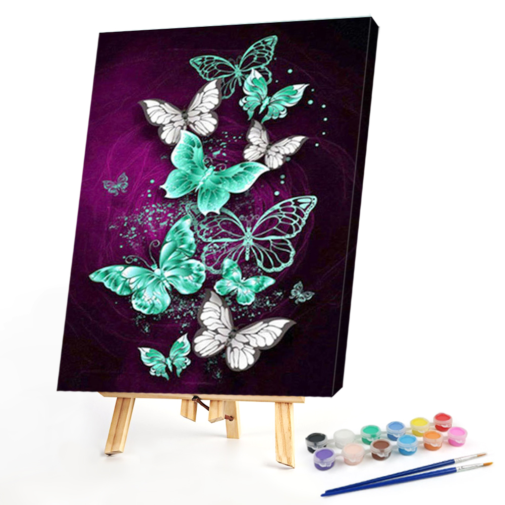 

40*50CM - Paint By Numbers - White Green Butterfly, 501 Original