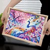 (US Only)Wooden Peach Blossom Peacock 5D DIY Diamond Painting Tray Art Craft with Handle
