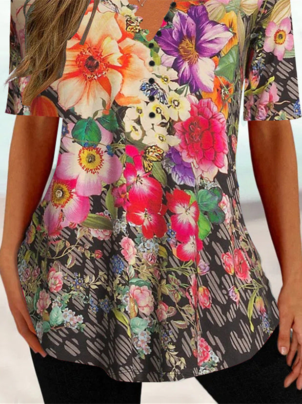 Women Half Sleeve V-neck Solid Color Dress