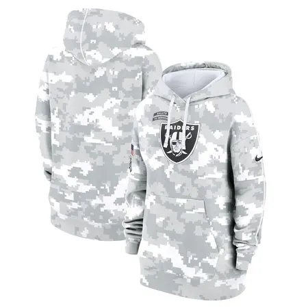Women's Las Vegas Raiders  Arctic Camo 2024 Salute To Service Club Fleece Pullover Hoodie