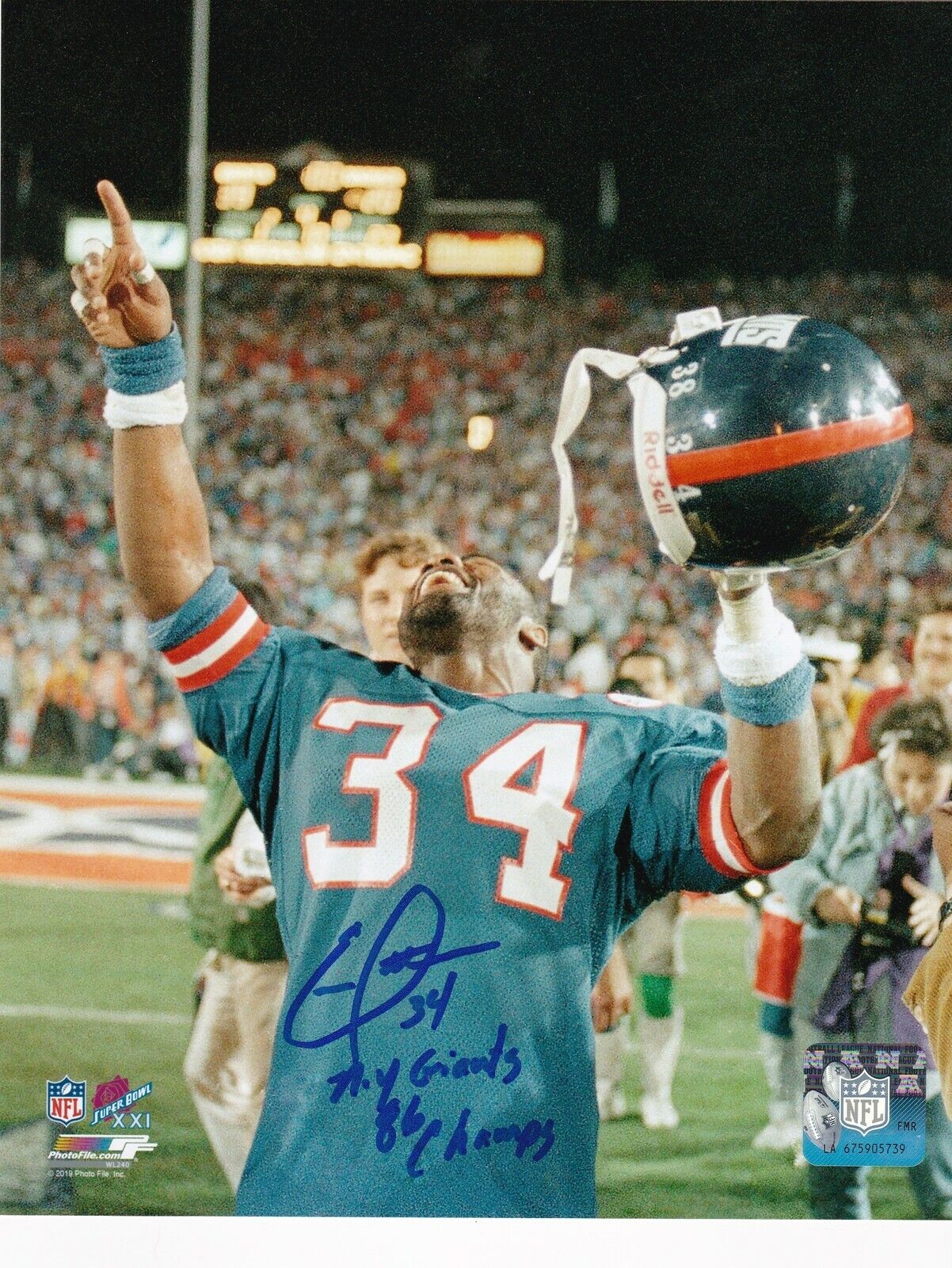 ELVIS PATTERSON NEW YORK GIANTS 86 SB CHAMPS ACTION SIGNED 8x10